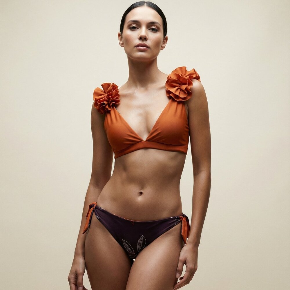 Orange and Brown Floral Bikini Set